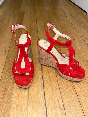Red suede Jessica Simpson sandals